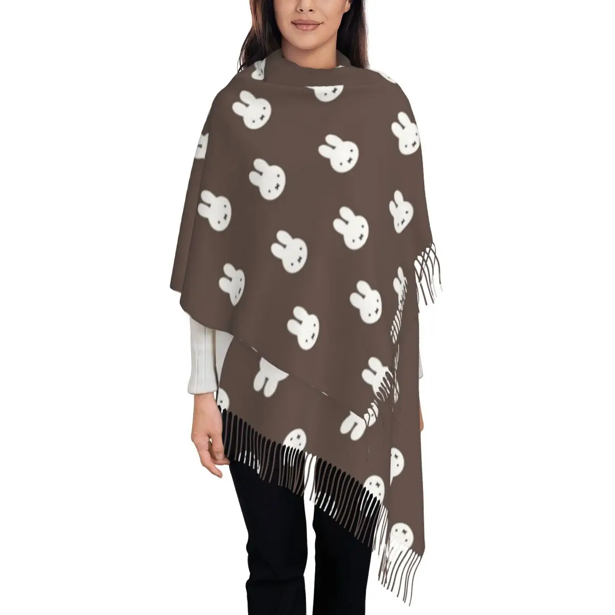 Women's Tassel Scarf Cute Cartoon Miffyy Large Winter Warm Shawl and Wrap Daily Wear Cashmere Scarf