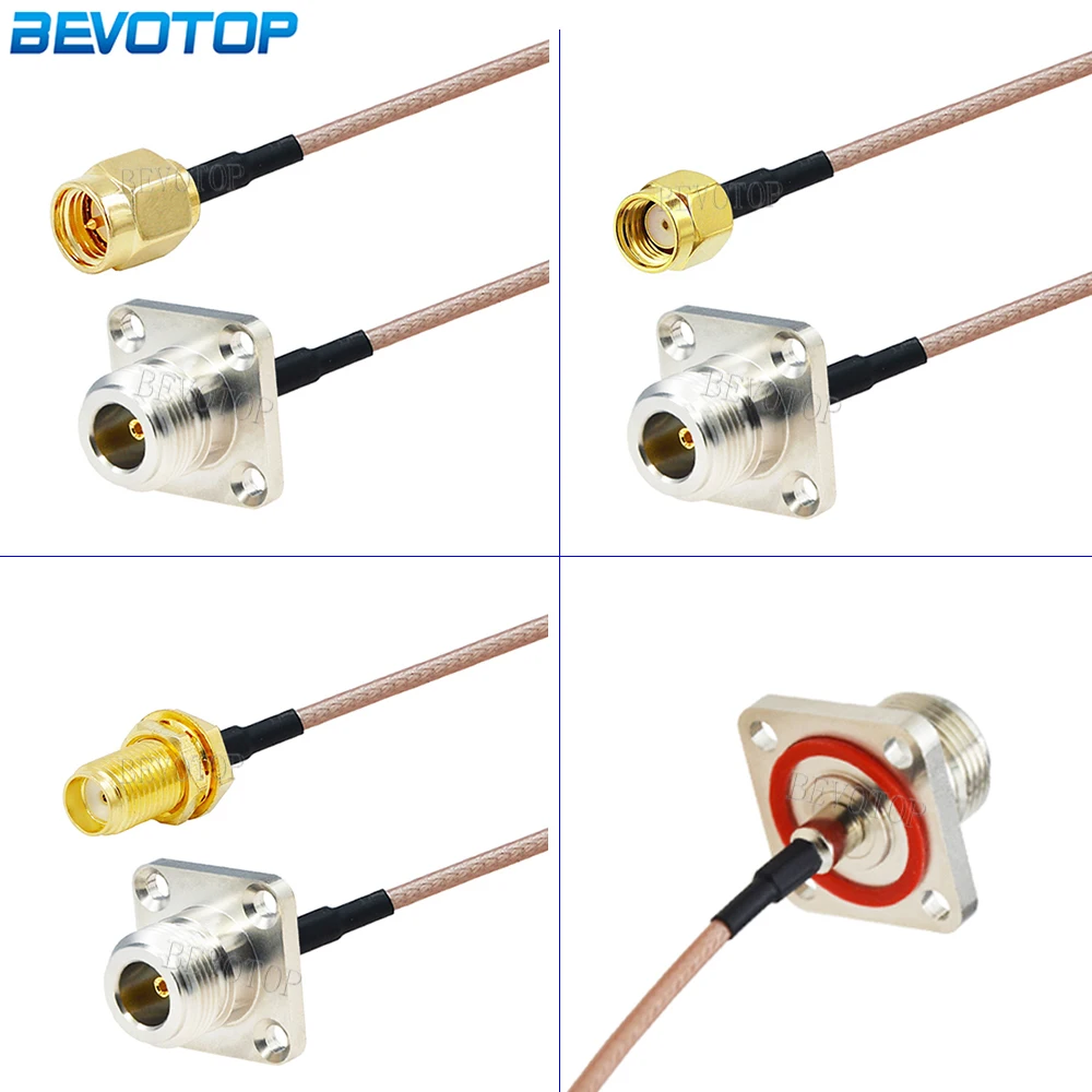 

N Female Panel 4 Holes to SMA Male/Female RG316 Cable 50 ohm RF Coaxial Pigtail 4G LTE Extension Jumper Pigtail BEVOTOP 10CM~20M