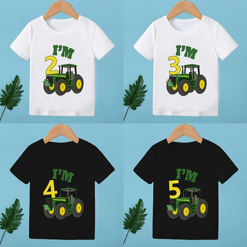 

Farm Tractor Car Print Happy Birthday Cartoon Kids T shirt 1 2 3 4 5 6 7 8 9 Years Girls Clothes Baby Boys Short Sleeve T-Shirts