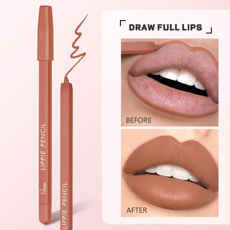 12-farbiger samtmatter Lipliner, langlebig, wasserfest, nackt, rosa, braun, antihaftbeschichtet, Lipliner-Stift, Damenkosmetik