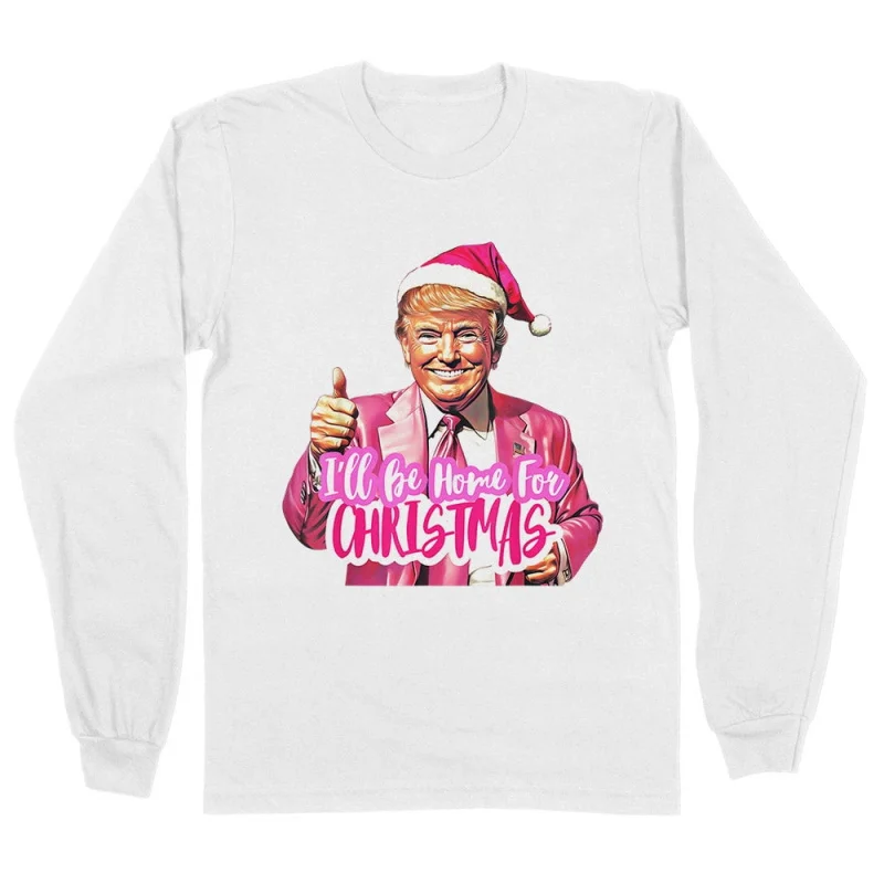 

Men's and Women's Sports and Leisure New Fashionable Pink Fun Trump Christmas Long Sleeve Top Gift White Pullover