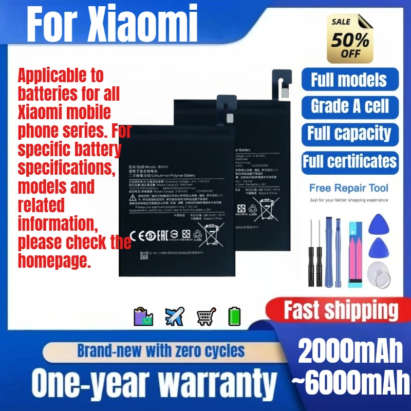 For Xiaomi Note Series Note Pro/Note2/3/Note 5/Note 10 Lite Phone Battery High Quality  Capacity Replacement Bateria with Tools