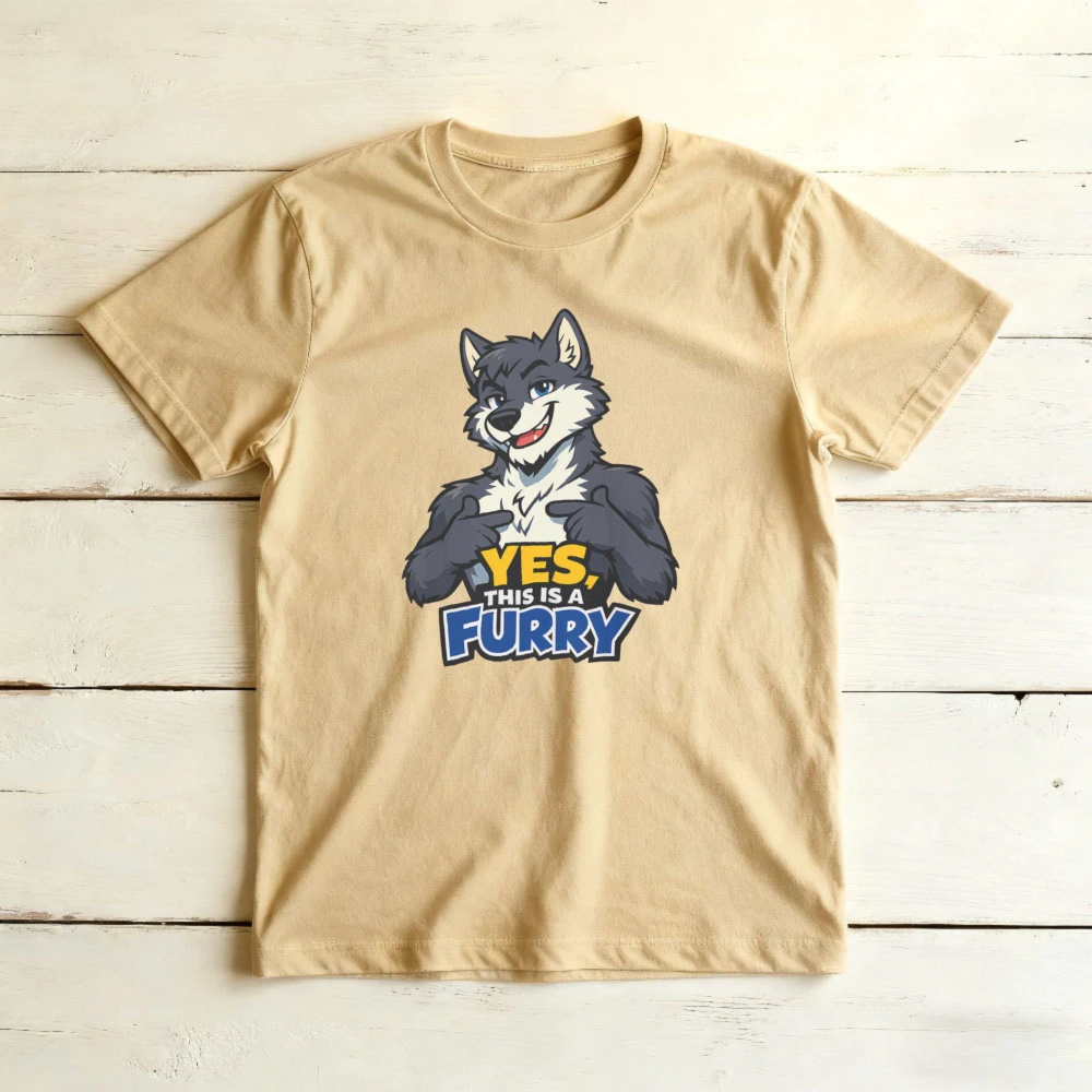 YES THIS IS A FURRY Anthro Wolf Cartoon T-Shirt Furry Fandom Tee Fursona Shirt Fluffy Lover Gift Tshirt Men Unisex Cotton Tops