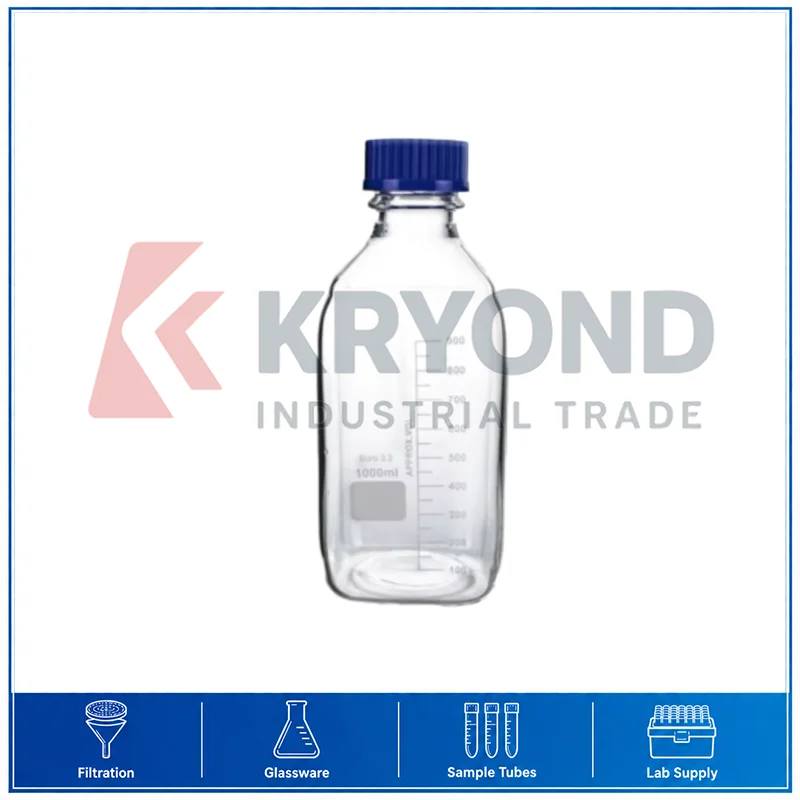 1000ml Laboratory Reagent Bottle Borosilicate Glass Square Design Blue Screw Cap Storage Container Research Pack Set Lab Storage