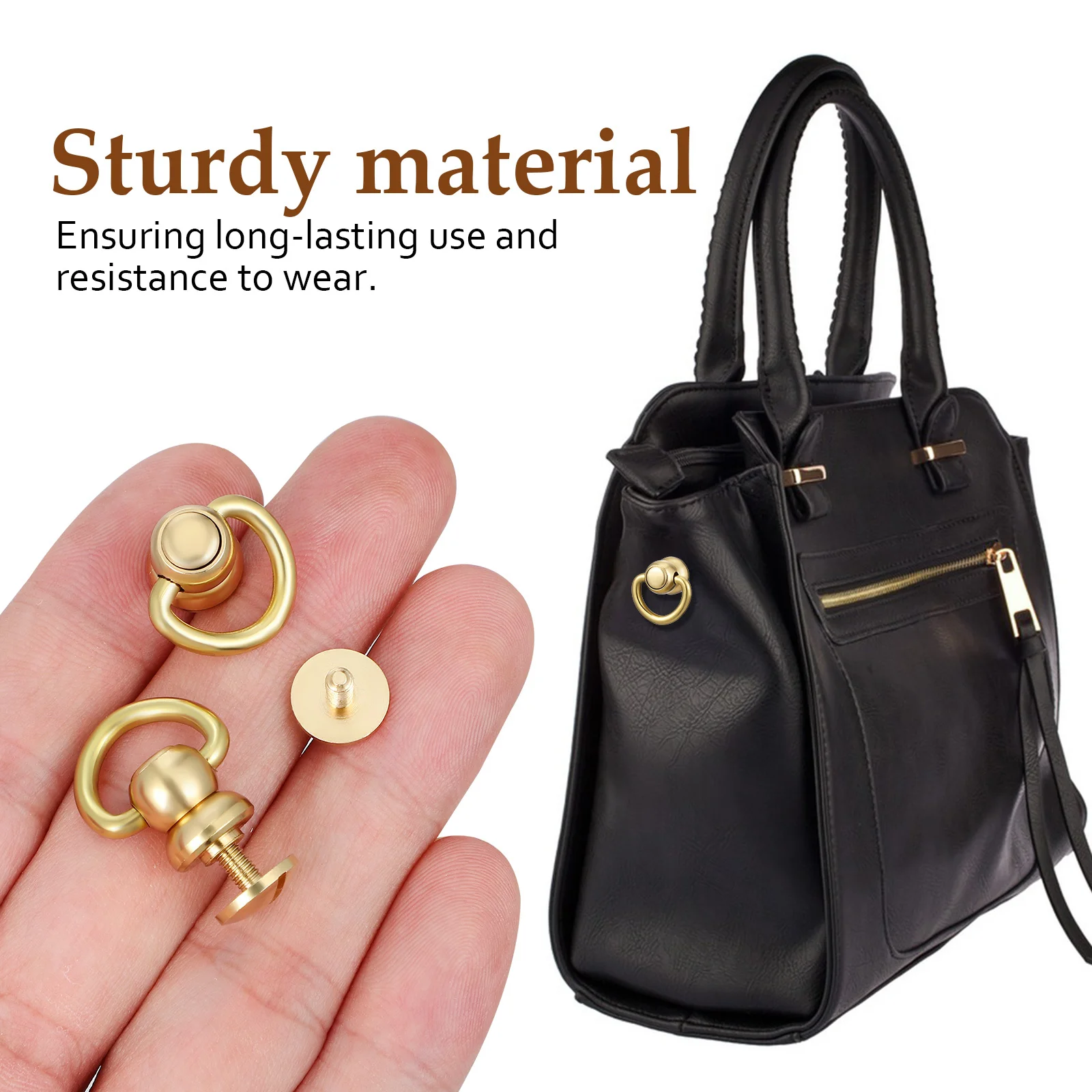 Metal D Rings for Purses 4pcs Brass Rivet Fasteners DIY Handbag Strap Connectors Craft Closure Hardware Accessories