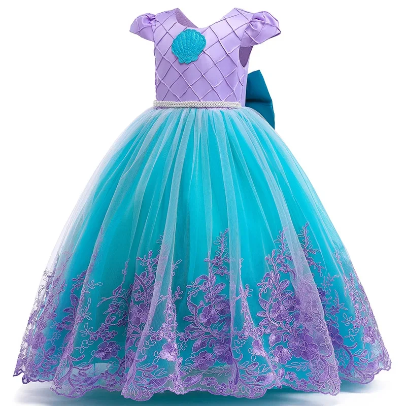 Christmas Fantasia Carnival Halloween Cosplay Princess Ariel Masquerade Birthday Party LED Dress up Little Girl Mermaid Costume