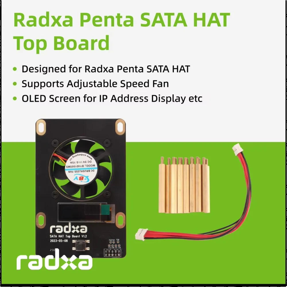 Radxa Penta SATA HAT TOP Board 0.91 Inch OLED IP Address Display Storage Info Cooling Expansion