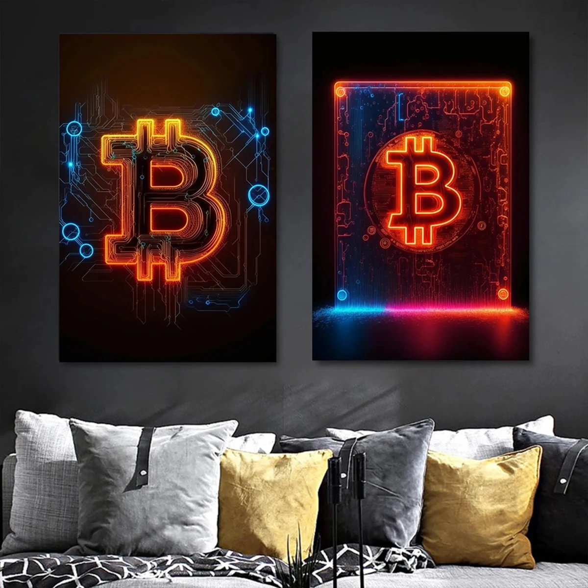 Modern Abstract Neon Style Bitcoin and Ethereum Diamond Painting Diy Cross Stitch Kit Embroidery 5D Diamond Mosaic Home Decor Gi