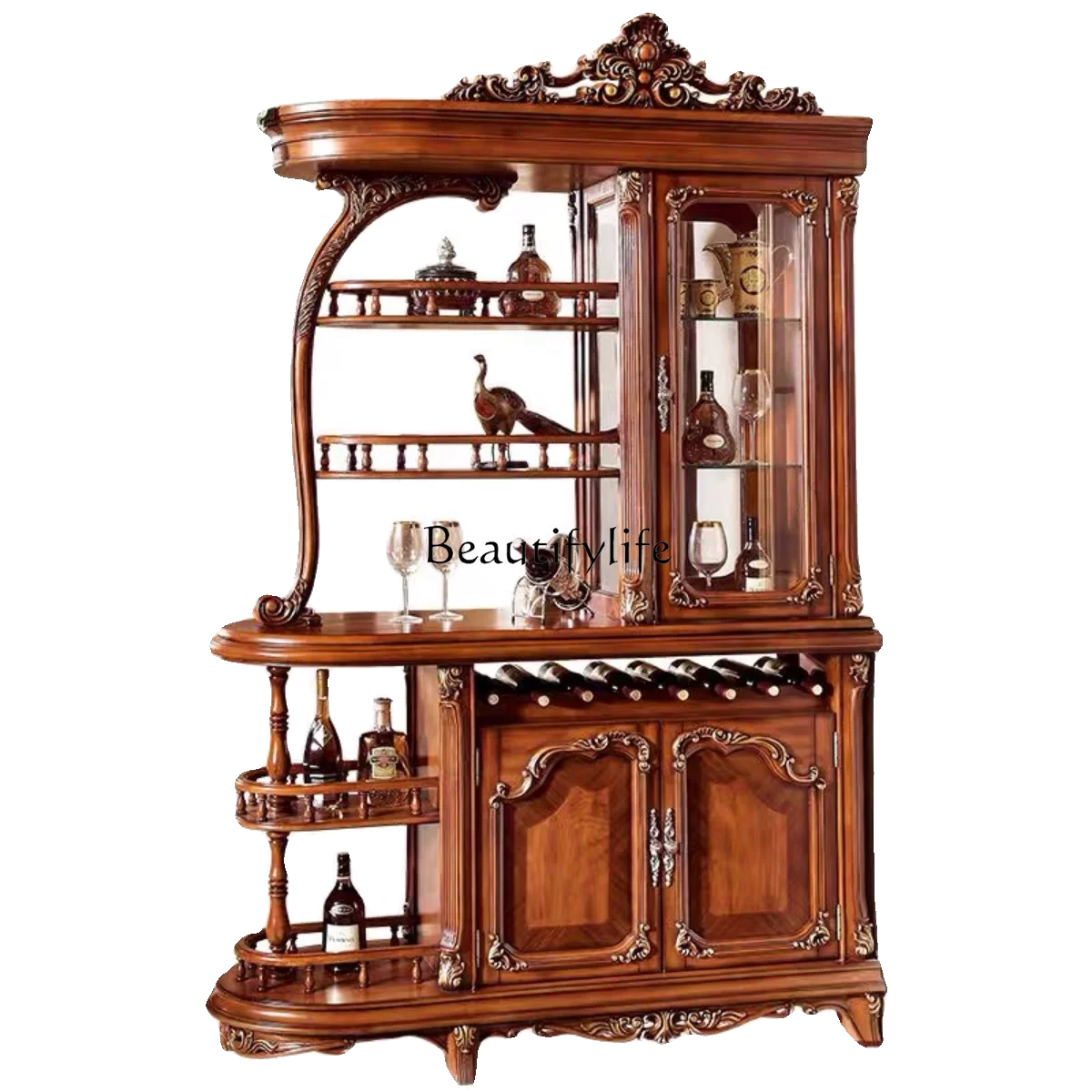 

American solid wood room partition entrance shoe cabinet integrated European double-sided screen wine cabinet