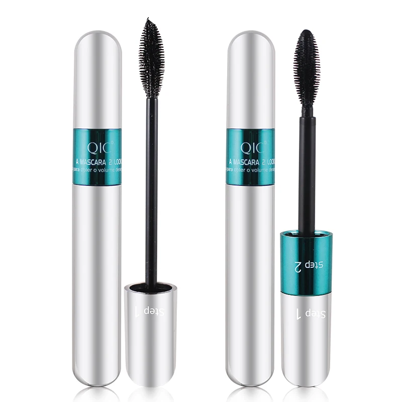 Double In-one Mascara Silk Fiber Mascara Waterproof Mascara for Eyelash Extension Black Thick Lengthening Eye Lashes Cosmetics