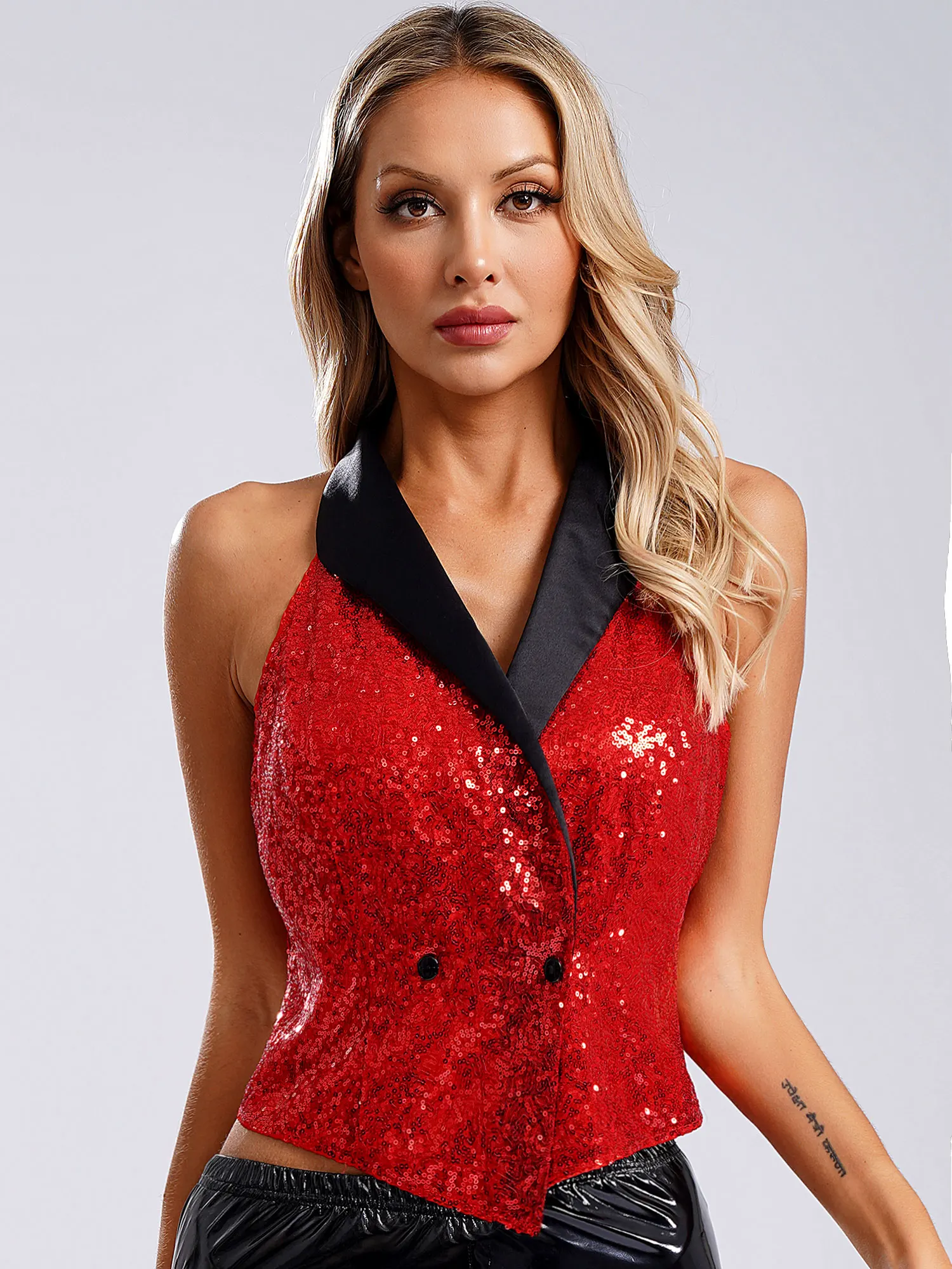 Dames sprankelend mouwloos vest Rave muziekfestival glitter pailletten pak vest V-hals hiphop jazzdans kostuum mujer - afbeelding 2