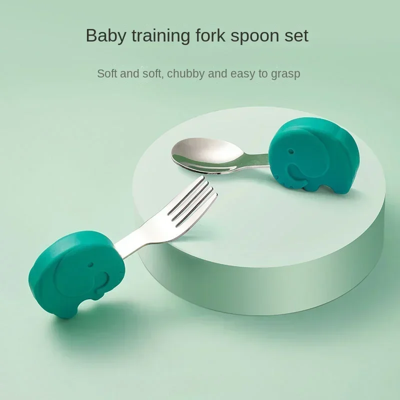 Baby Gadgets Tableware Set Children Utensil Stainless Steel Toddler Dinnerware Cutlery Cartoon Infant Food Feeding Spoon Fork