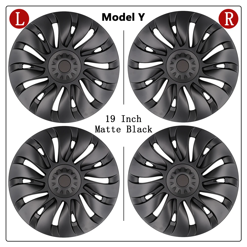 4PCS 19‘’ Car Rim Cover Hub Caps For Telsa Spare Parts Model Y 2018-2023 With ABS Material