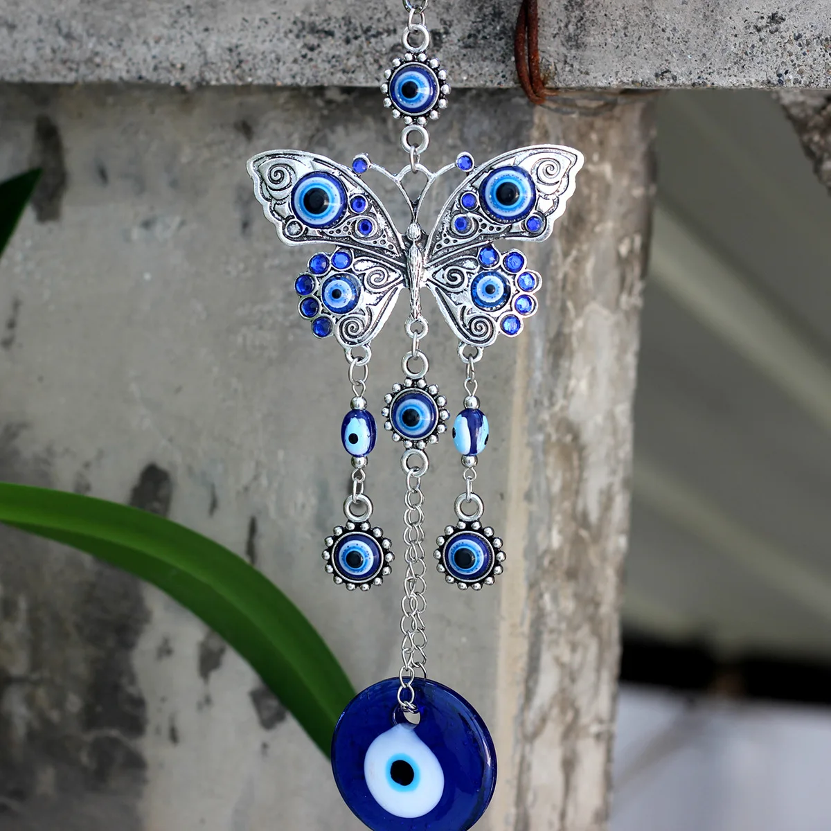 Vintage national style long pendant Devil's Eye Butterfly shape Türkiye blue eye pendant