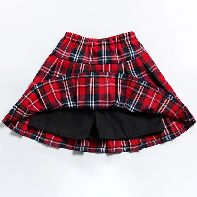 4-12 Years Children Girls College Style Pleated Skirts Autumn Student Performance Red Plaid Skirts For New Years