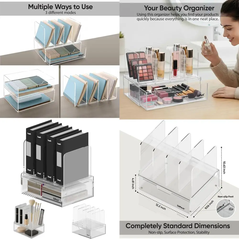 

Прозрачный акриловый настольный органайзер с ящиком — компактное решение для хранения канцелярских товаров, косметики и аксессуаров