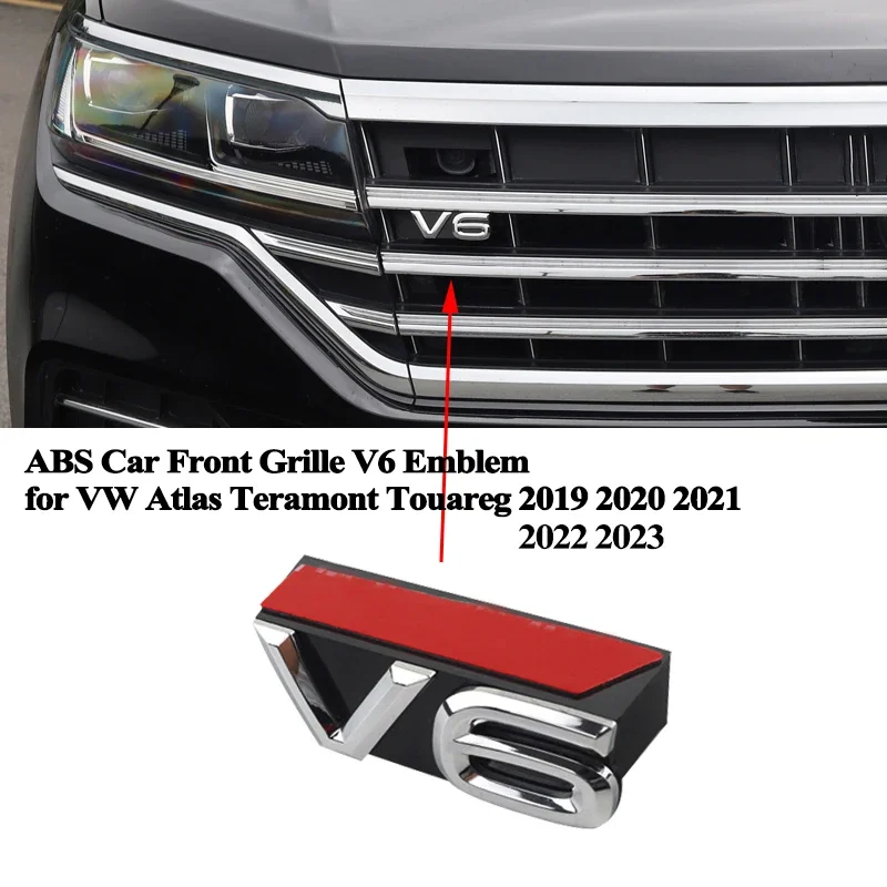 

1pc ABS Car Front Grille V6 Emblem Grill Decoration Sticker Accessories for VW Atlas Teramont Touareg 2019 2020 2021 2022 2023