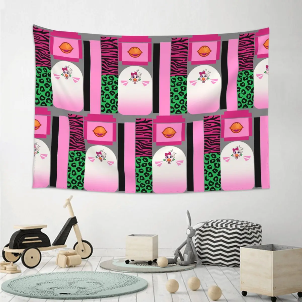 Glamrock Chica Fazbear Entertainment Tapestry Funny Wall Hanging Aesthetic Home Decor Tapestries for Bedroom Dorm Room