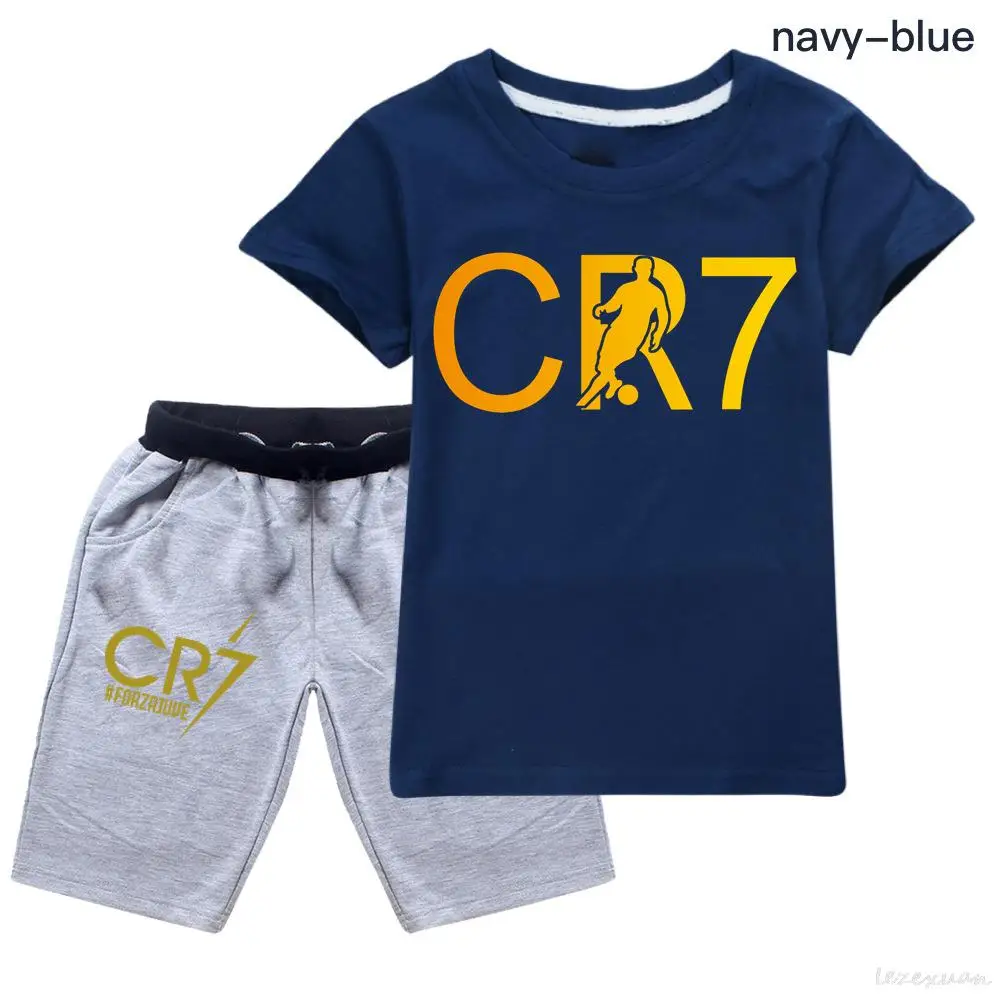 Zomer Meisje Baby Jongens Kleding Sets Cristiano Ronaldo CR7 Print Korte Mouw Trui T Shirts + Shorts 2 Stuks Kleding 2-14Y