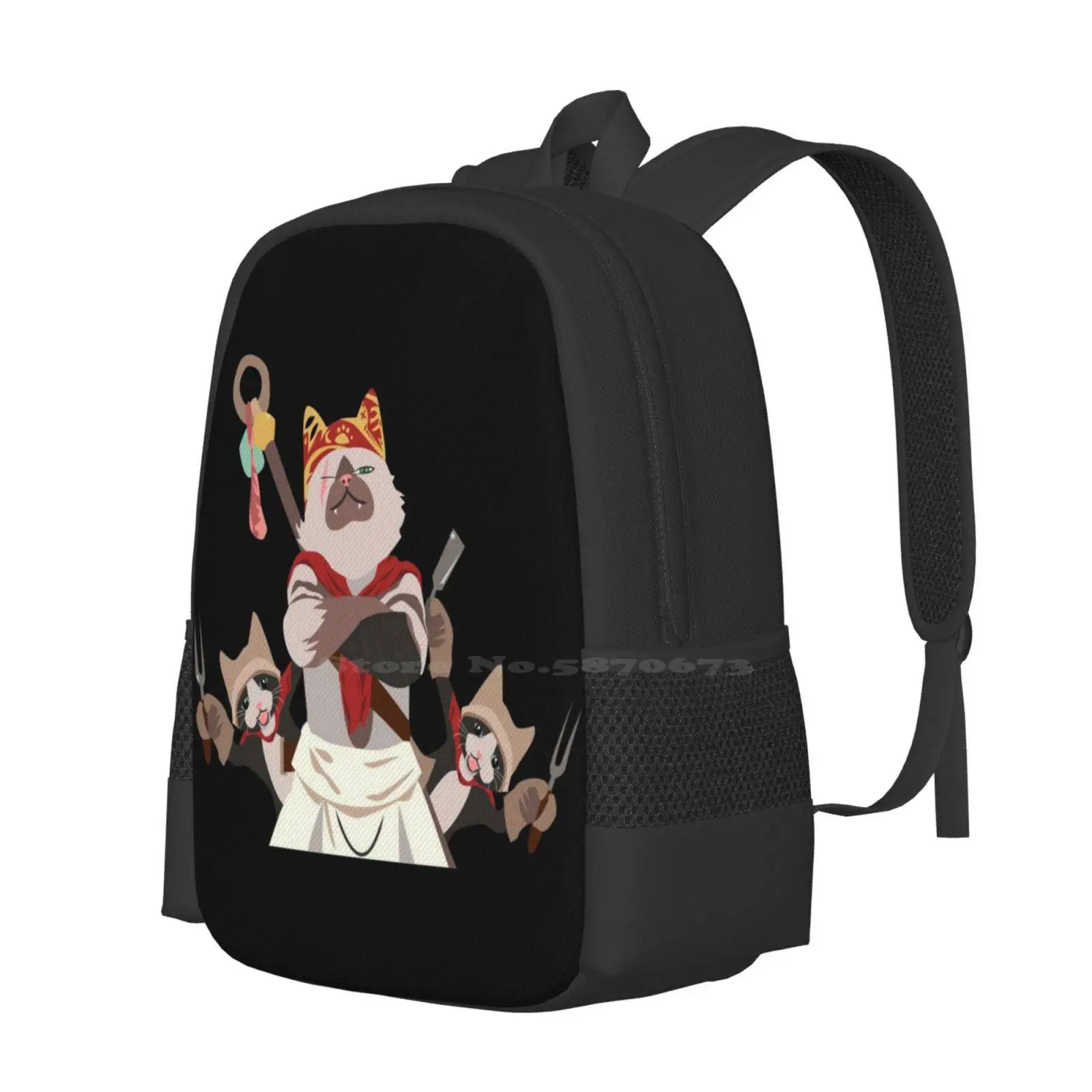 Meowscular Chef And His Crew Backpack For Student School Laptop Travel Bag Mhw Monster Hunter World Palico Meowscular Chef