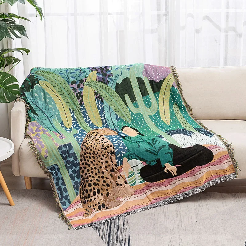 Imagem -02 - Padrão Geométrico Sofá Throw Blanket Abstrato Decorativo Pendurado Tapeçaria Tapete Cobertor Rainbow Forest Tiger Cor Decoração de Casa