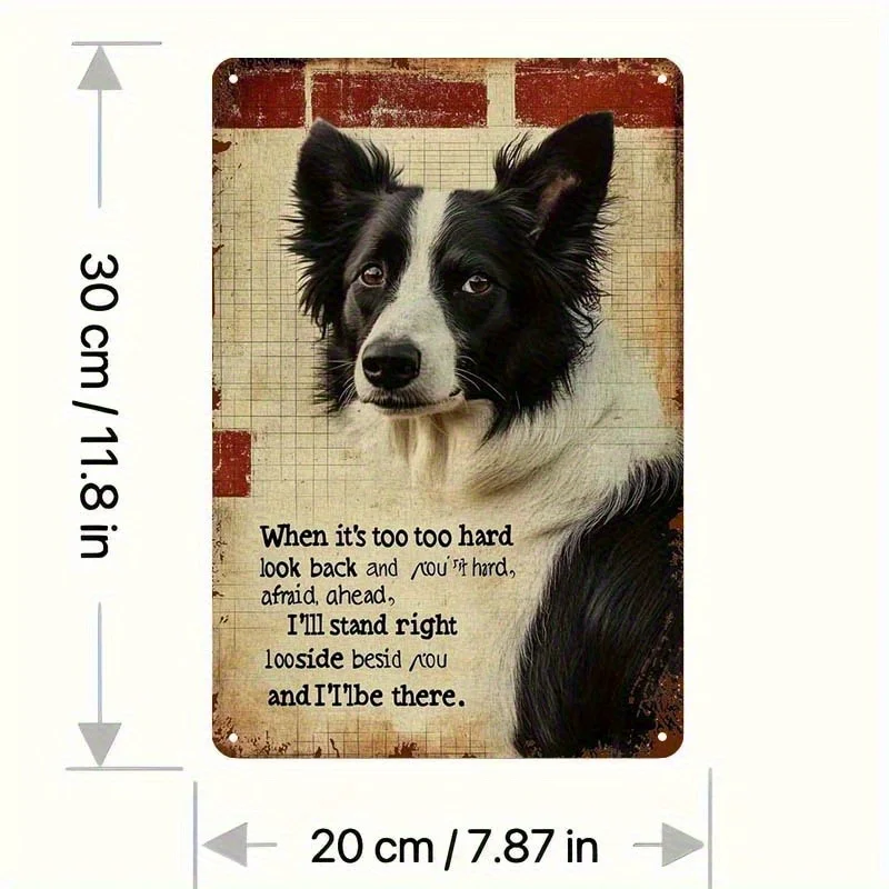 2D Flat, 2D Flat - A Vintage-style Metal Wall Art Featuring a Border Collie and an Inspirational Quote, Measuring 11.8 Inches X