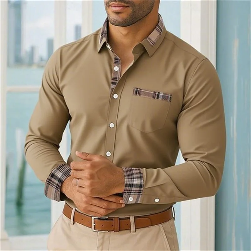 

2025 men's lapel long-sleeved button-down casual shirt soft and comfortable daily vacation outdoor office high-quality tops