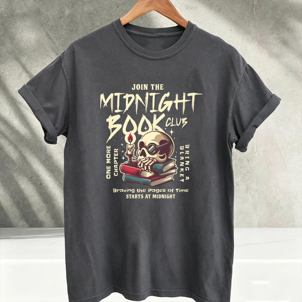 Midnight Book Club Cotton T Shirt Night Owl Late Night Reader Graphic Book Dragon Bookstagram Gift Book Lover Casual Tee Unisex