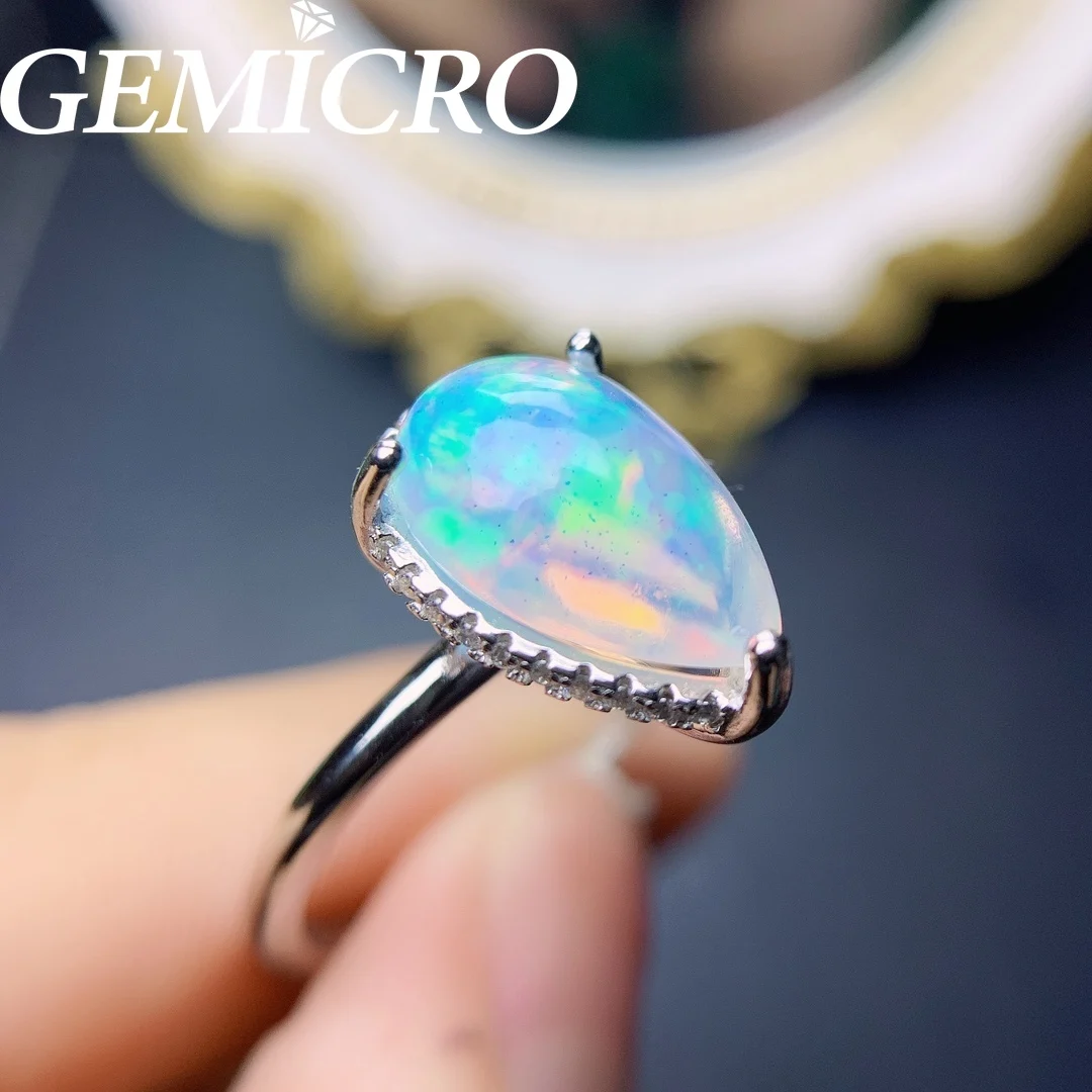 

Gemicro Natural Colorful Opal 10X14MM Gemstone Fashion Simple Ring for Women Real 925 Sterling Silver Fine Wedding Jewelry