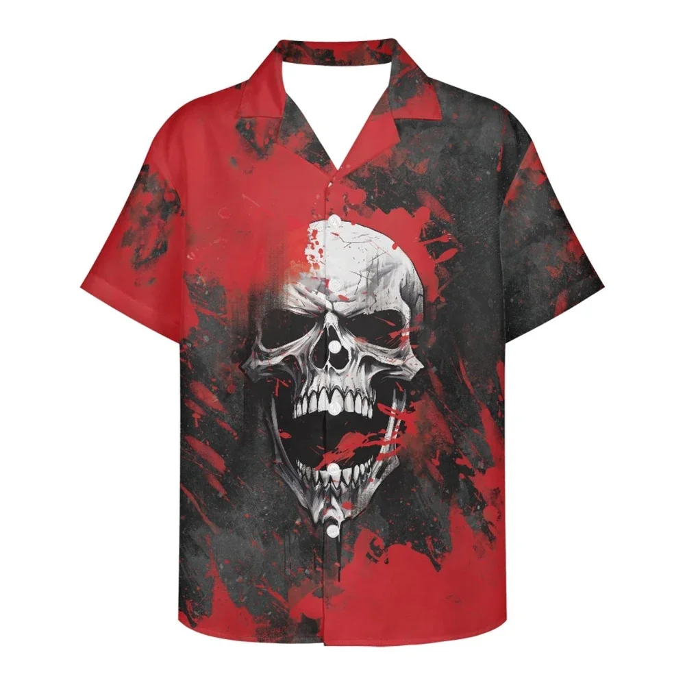 Men's Abstract Graffiti Skull Print Shirt Men's Comfortable Fashion Top Men's Sweat-Absorbing Cardigan Men's Street Casual Wear