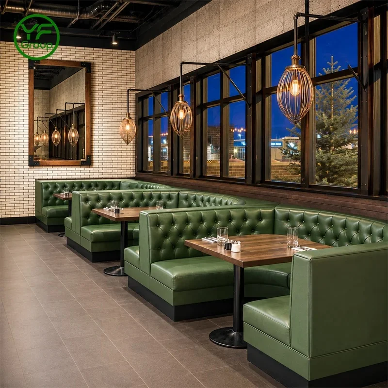 Custom Banquette Booth Seating Tufted Chesterfield Restaurant Furniture Vinyl Upholstered L Shapes for Cafe Bar Hotel