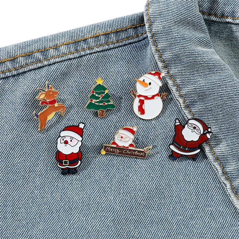 New Christmas Tree Snowman Brooches For Women Men Enamel Hat & Gloves Pins Fashion Jewelry Winter Coat Cap Brooches 26MM