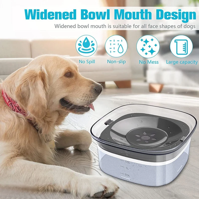 Dog Water Bowl Slow Water Feeder 70Oz No Spill Dog Bowl Pet Water Dispenser 2L Visible Water Level Slow Drinking Bowl