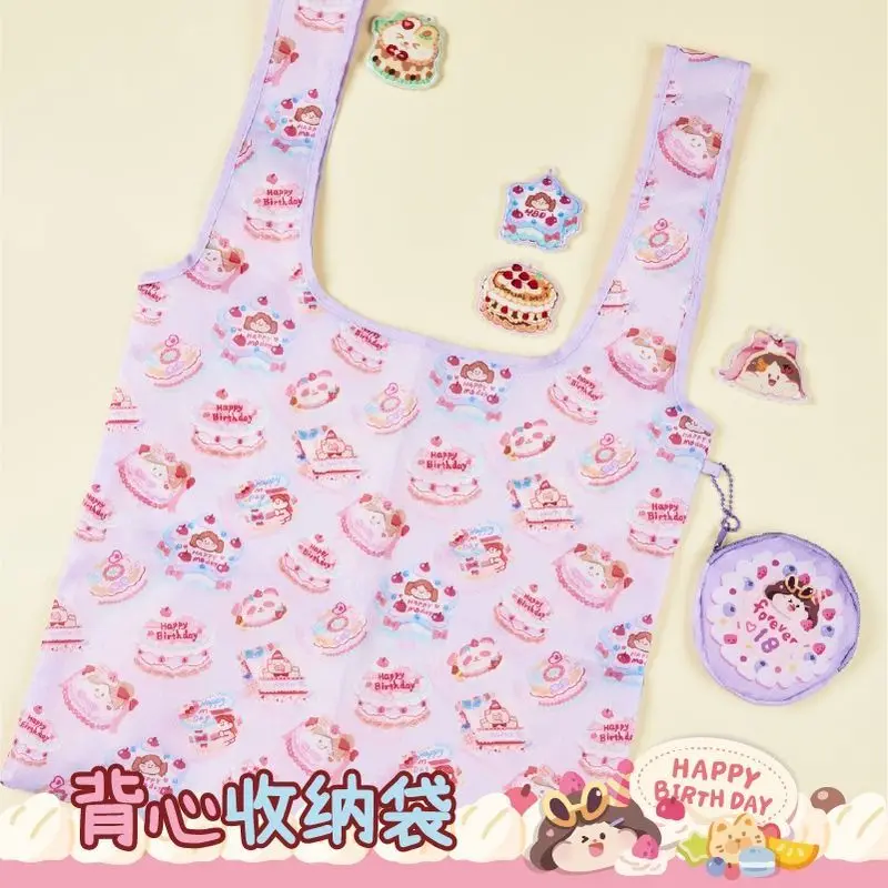 Meatball Cute Handheld Shopping Bag Foldable Portable Handheld Ledger Stationery Storage Bag