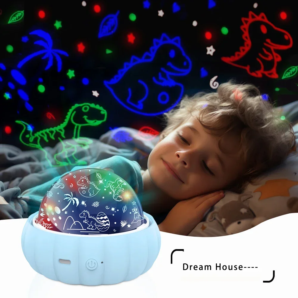 Starry Projector Night Light 360° Rotating Moon Dinosaur cartoon  Lamps Home Bedroom Decoration Christmas Lights for Kids Gift