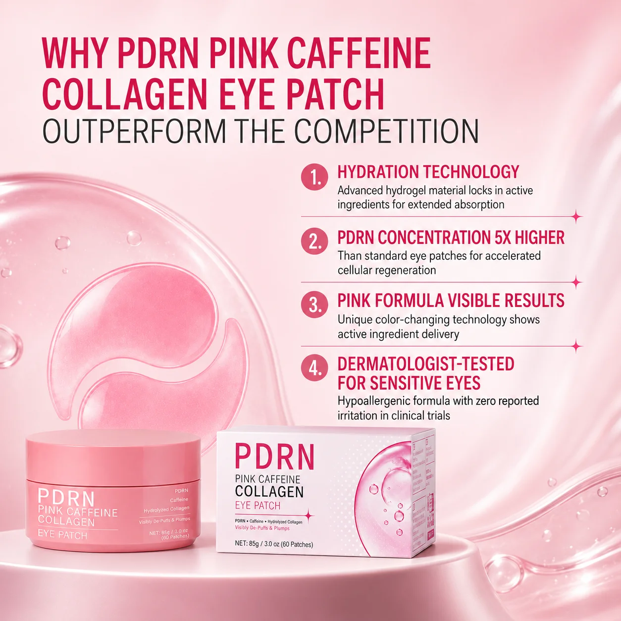 60個入り PDRNカフェイン配合のアイパッチ。コラーゲン配 - Collagen Under Eye Patches のレビューと価格