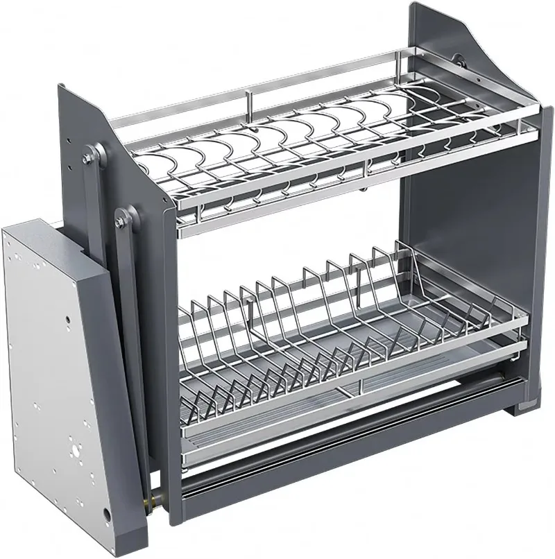 Touch switch Smart dish rack pull-down shelf   lift-down organizer