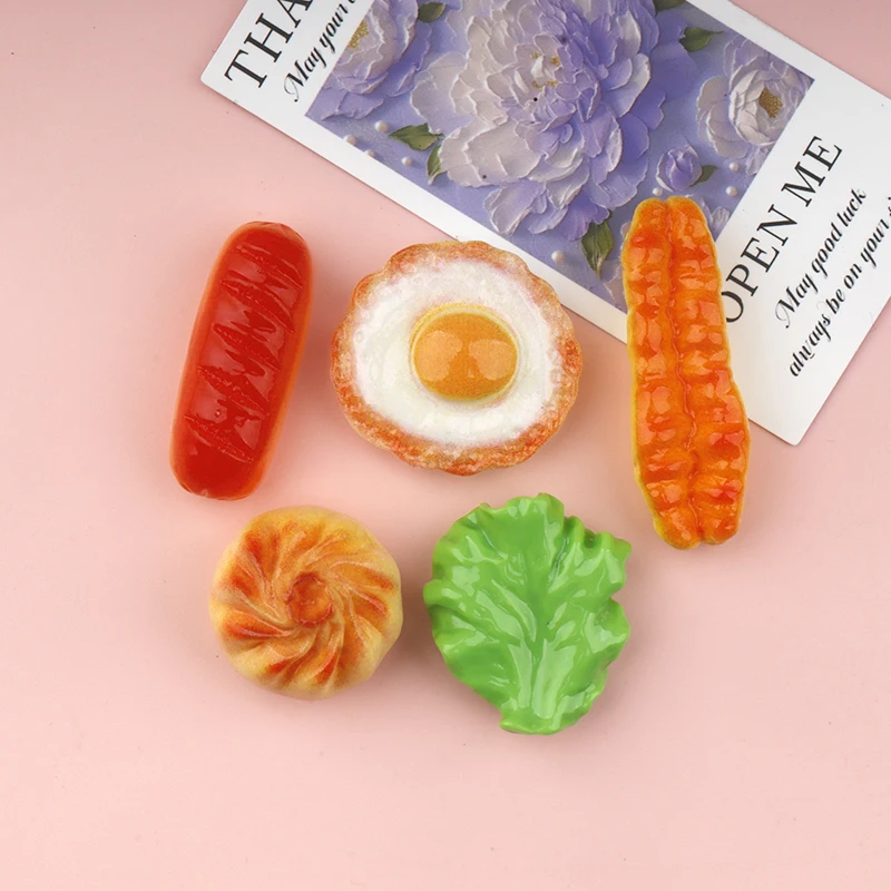 10/100pcs Simulation Breakfast Decor Resin Cabochons Sausage Fried Youtiao Lettuce DIY Jewelry Dollhouse Miniature Accessories