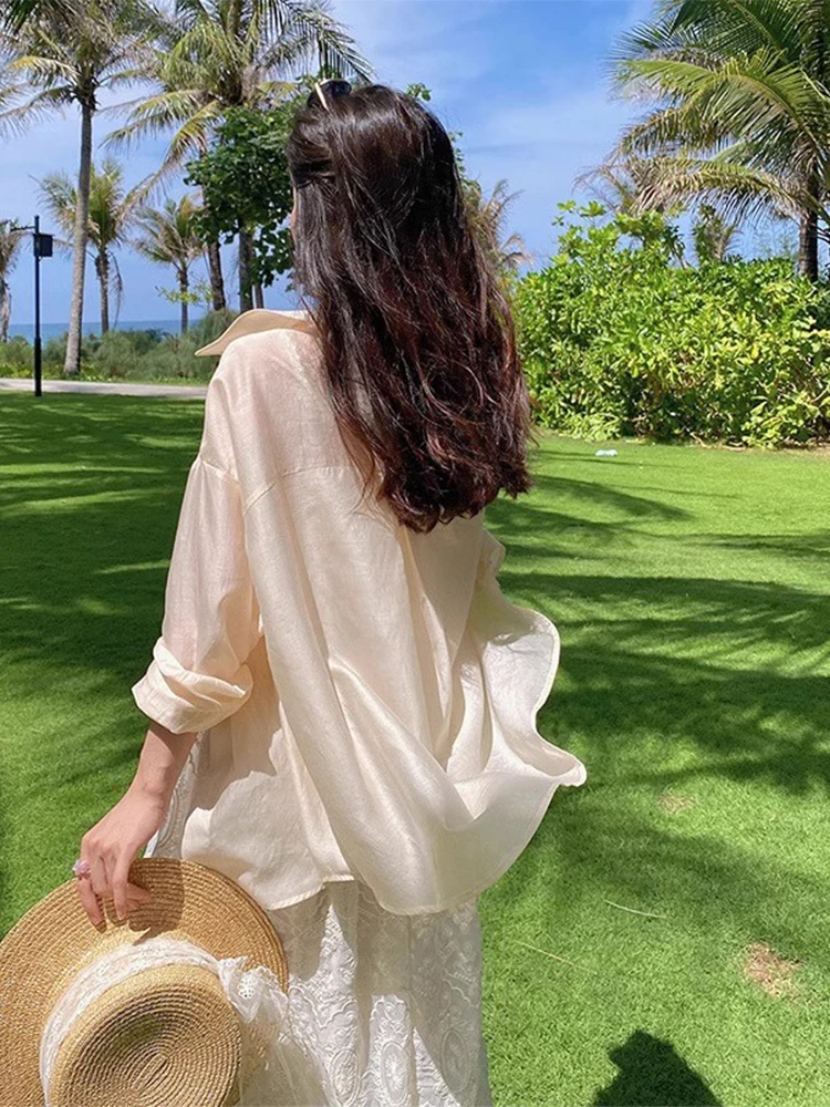  Sun Protection Shirt Women's Summer Thin Veil Outdoor Wear Strap Outer Cardigan Snowflake Shirt Coat Spring Autumn