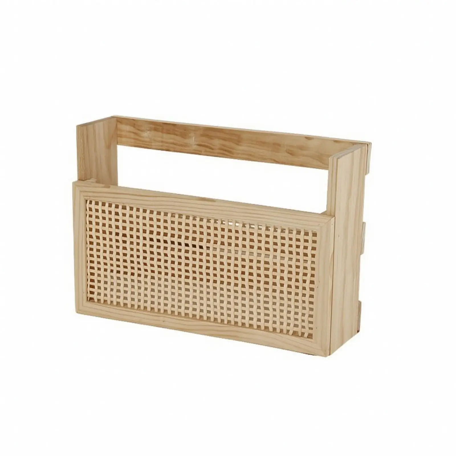 Decorative Wall-Mounted Storage Basket | Bamboo-Colored Wood Frame, for Entryway