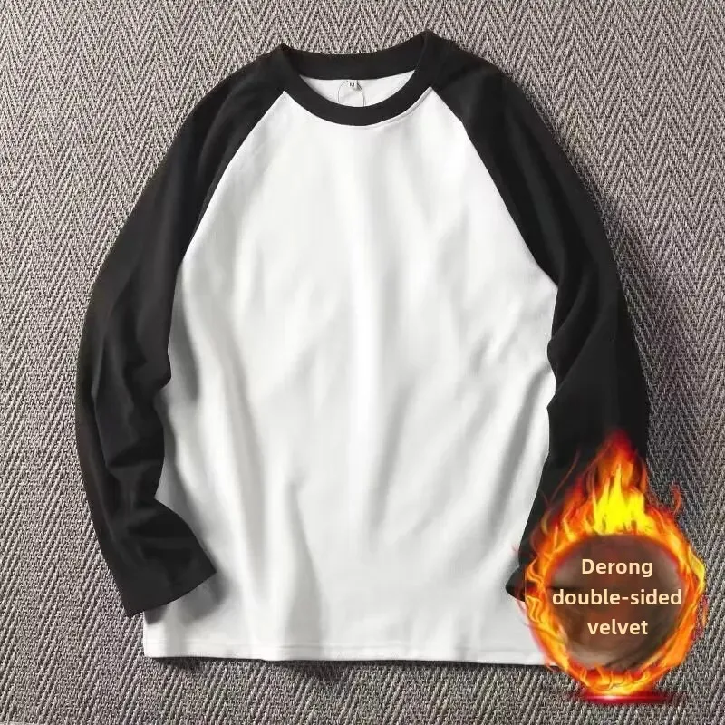 Fashionable Double-Sided Fleece Base Layer Top Men's Autumn/Winter Casual Color Blocking Long Sleeve Crew Neck Sweatshirt For Co