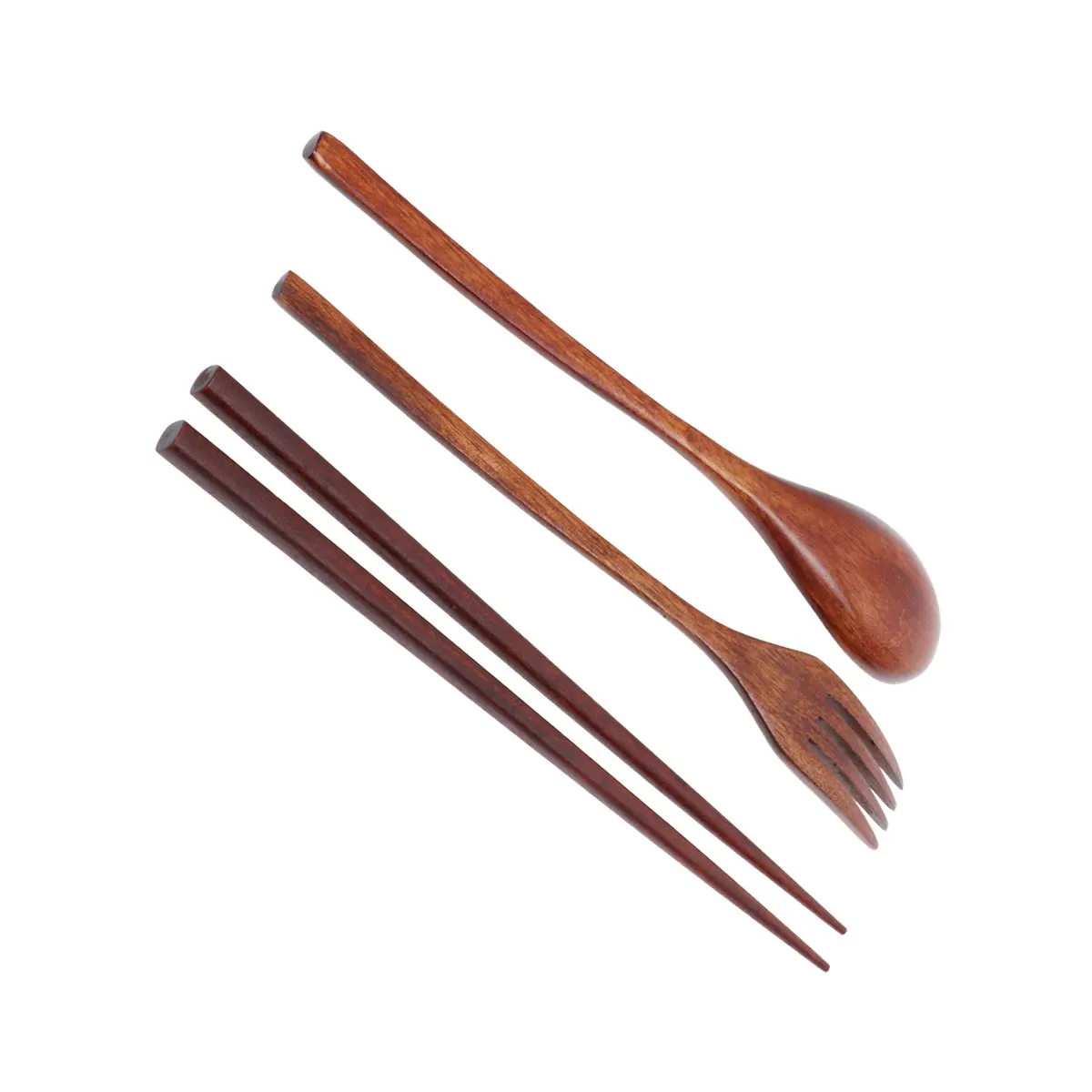 

Wooden Spoon Fork Chopsticks Set Sturdy Smooth Portable Tableware Lunch Cutlery Storage Japanese Style