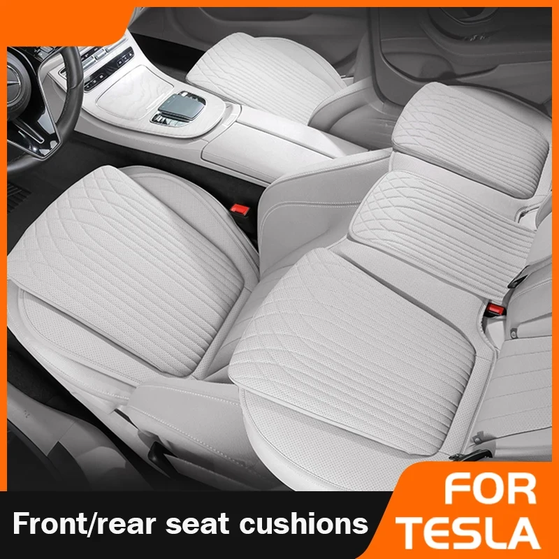 

For Tesla Car Cushion Nappa Leather Breathable Non-slip Car Seat High Rebound Pad Seat Cushion Four Seasons Universal Auto Seat