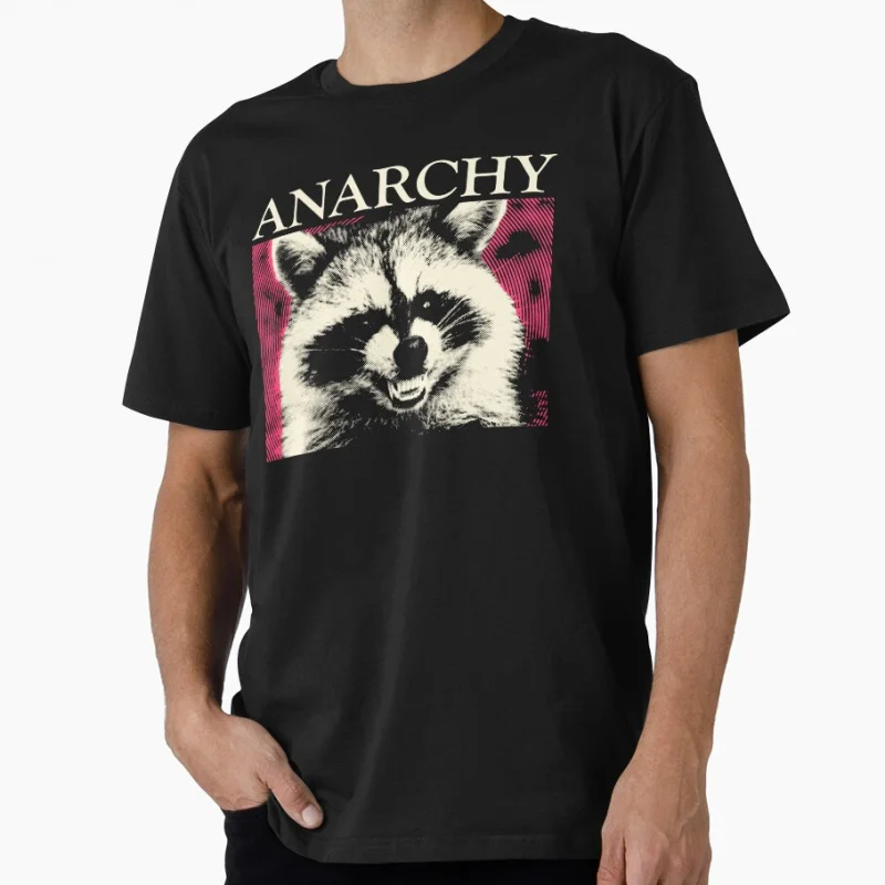 

Vintage Anarchy Raccoon in Pink Japanese printed clothes Funny gift T shirt for men Large size Tops S-6XL 100% cotton tee