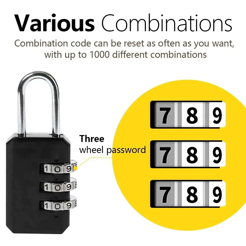 Travel Luggage Security Anti-Theft Tool Portable Contrast Color Padlock 3 Digit Combination Lock