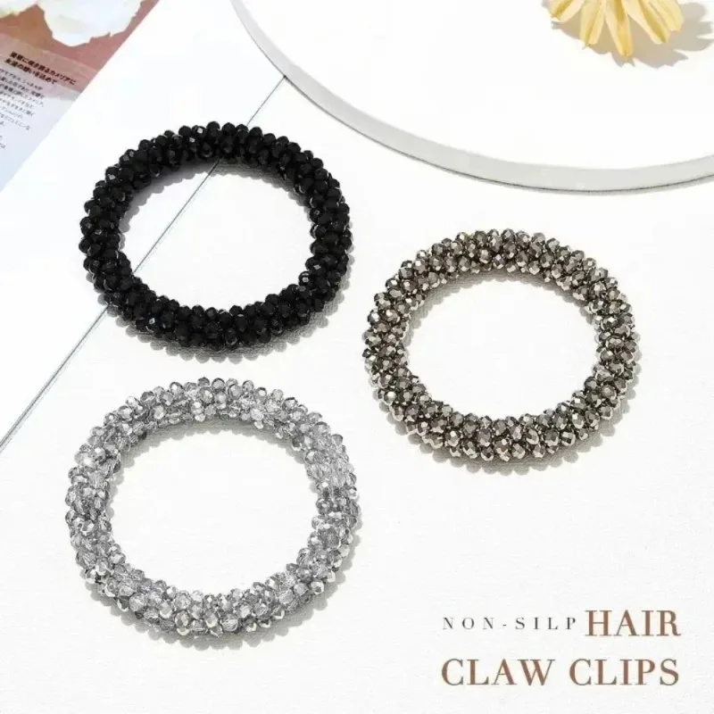 New Pearl Hair Ties Rhinestone Ponytail Holder Bead Set Hair Scrunchies Elastic Hair Bands Hair for Women and Girls(Pack of 3/9)