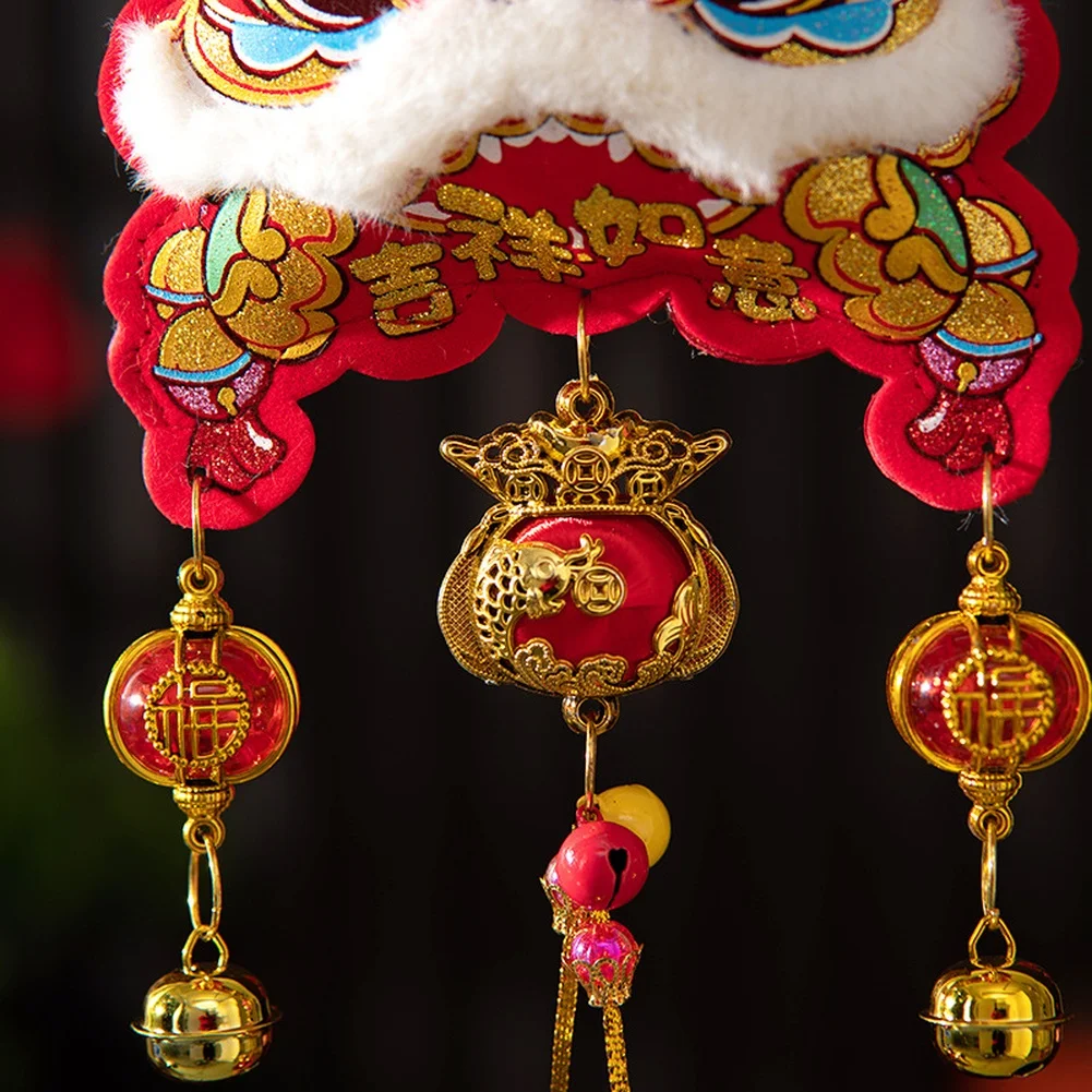 Chinese New Year 2026 Horse Lion Dance Fu Character Hanging Decoration Red Flannel Ornament for Home Festivity