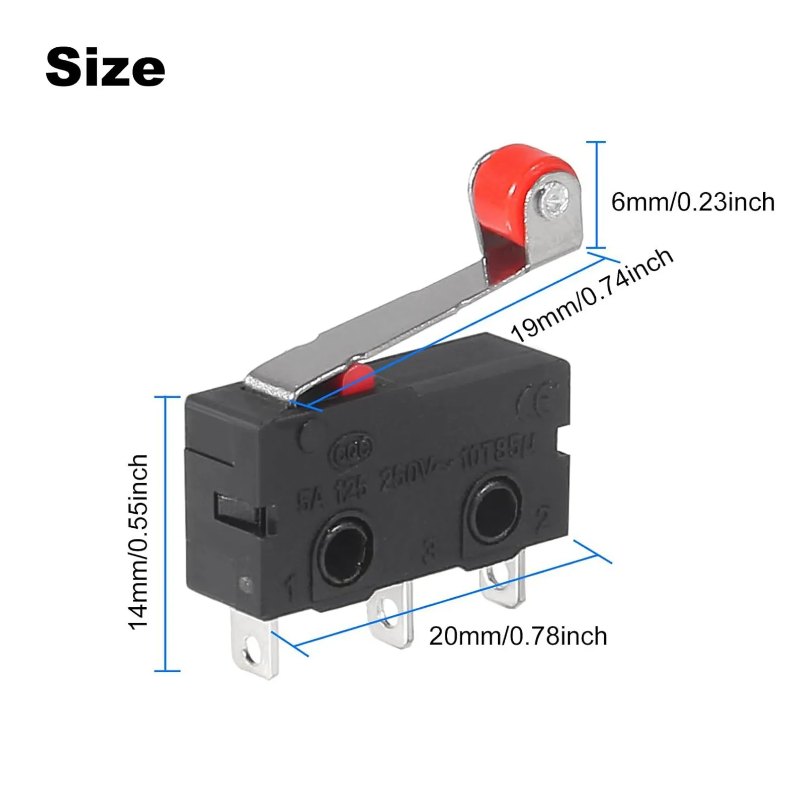 10PCS Micro Limit Switch Normally Open and Close Limit Switch KW12-3 AC 250V 5A SPDT 1NO 1NC 3 Pins Switch with Roller Lever Arm