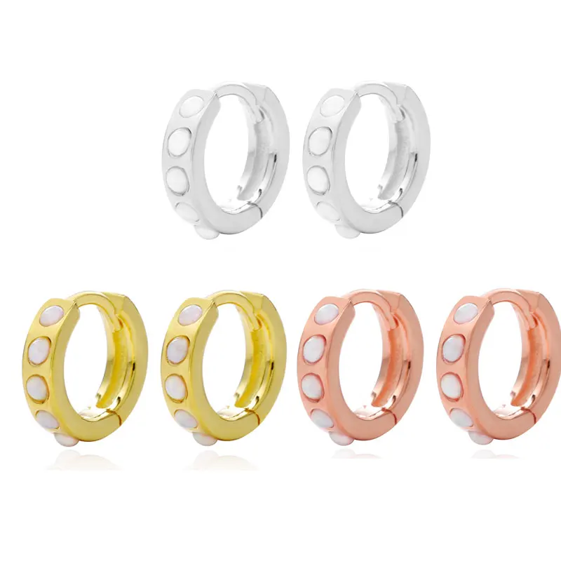 

925 Sterling Silver Sweet Opal Bead Hoop Earrings HQ Real Gold Plated For Women Best Luxury Dainty Rock Punk Circle Hoop Earring