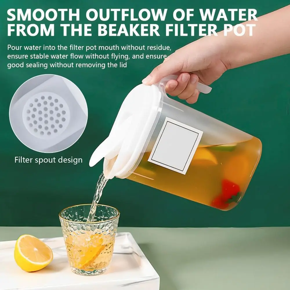 Jarra de plástico para nevera de gran capacidad, transparente con tapa de filtro, jarra de agua resistente al calor, 1,5 l, 2l, con asa, jarra de jugo para el hogar